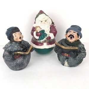 Vintage Christmas Decor Carolton Roly Poly Santa & Winsor Hand Painted Carolers‎